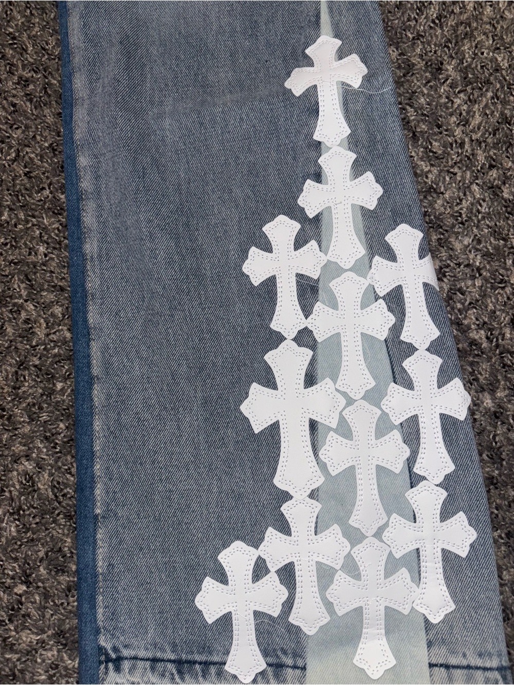 Gallery Dept Light Blue Flare Jeans with White Cross Details - Picture 3 of 10